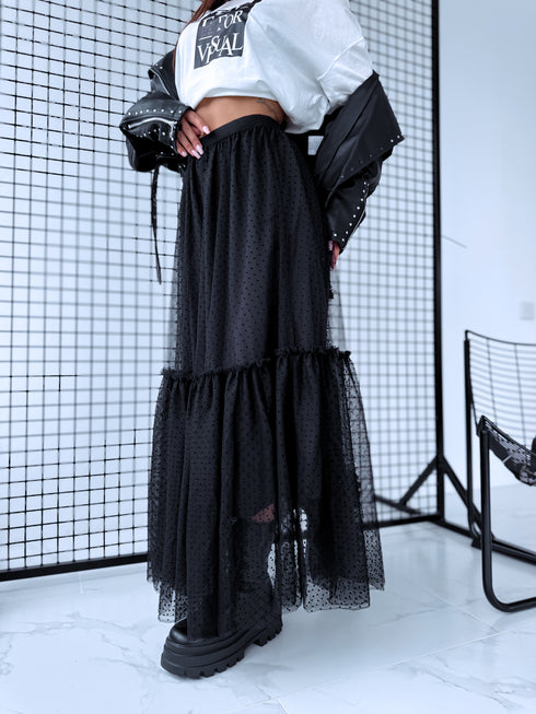 Punktuotas tiulio sijonas "DIVINE LA3628" - JUODAS